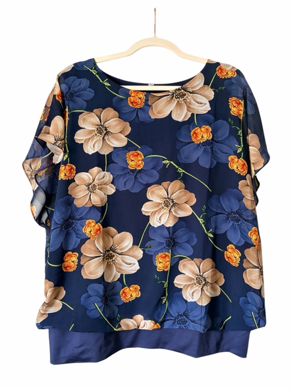 Floral Navy Blue chiffon overlay Top